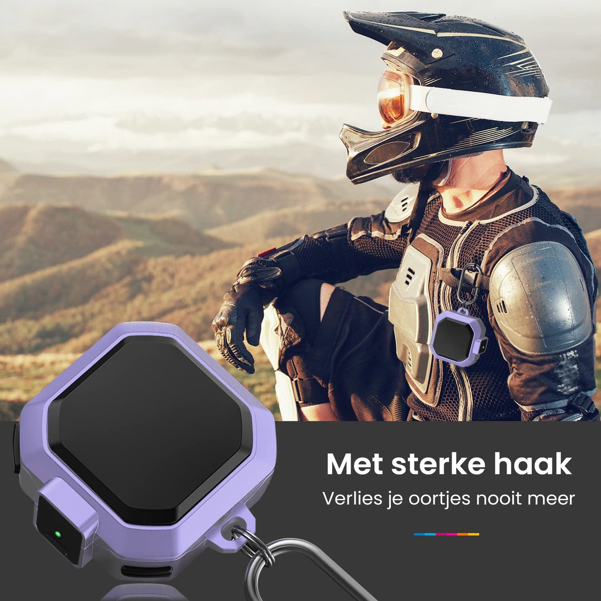 YONO Armor Hard Case geschikt voor Samsung Galaxy Buds 2 Pro (2022) - Galaxy Buds Pro (2021) - Galaxy Buds 2 (2021) - Galaxy Buds Live (2020) - Hoesje met Lock en Clip - Lichtpaars