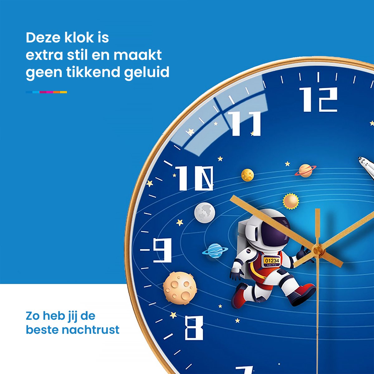 YONO Wandklok voor Kinderen - Stille Klok - 30,5 cm - Kosmos