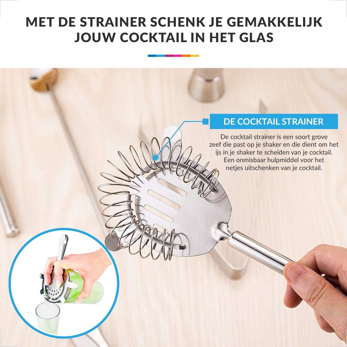 YONO Luxe Cocktail Shaker Set 9-delig en Organizer – Metaal met Houten Bar Stand