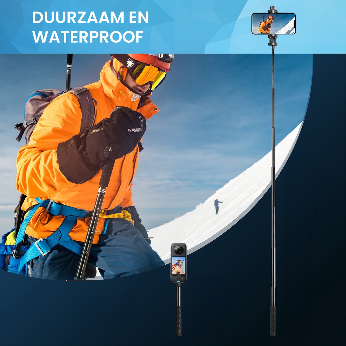 YONO Premium Stick geschikt voor GoPro / DJI Osmo / Insta360 - Onzichtbare Selfie Pole Mount Accessoires Waterproof - Uitschuifbaar tot 120cm - Zwart