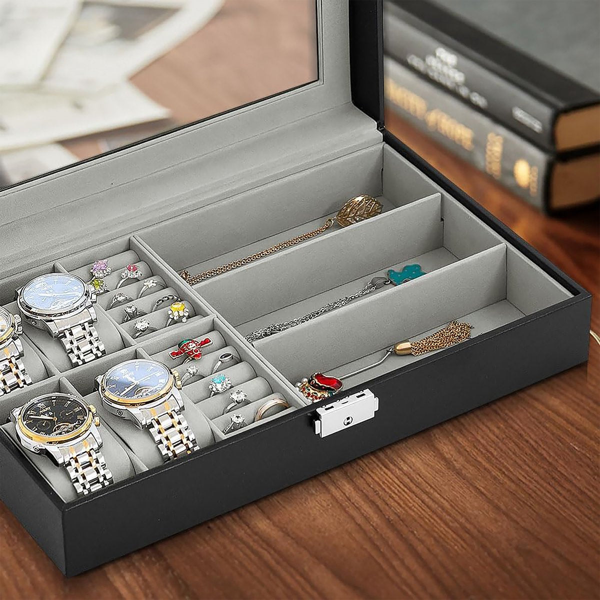 YONO Opbergbox voor Horloges / Brillen / Sieraden - Horloge Box - Zonnebrillen Doos - Organizer - Zwart