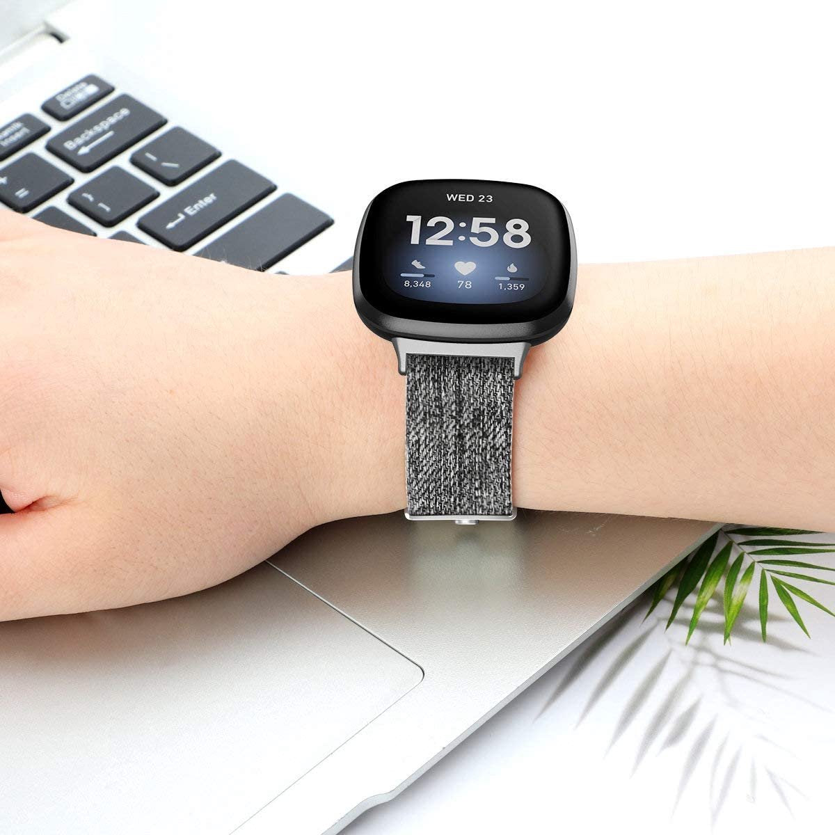 YONO Como Nylon Bandje geschikt voor Fitbit Versa 3 / Sense - Grijs - Small