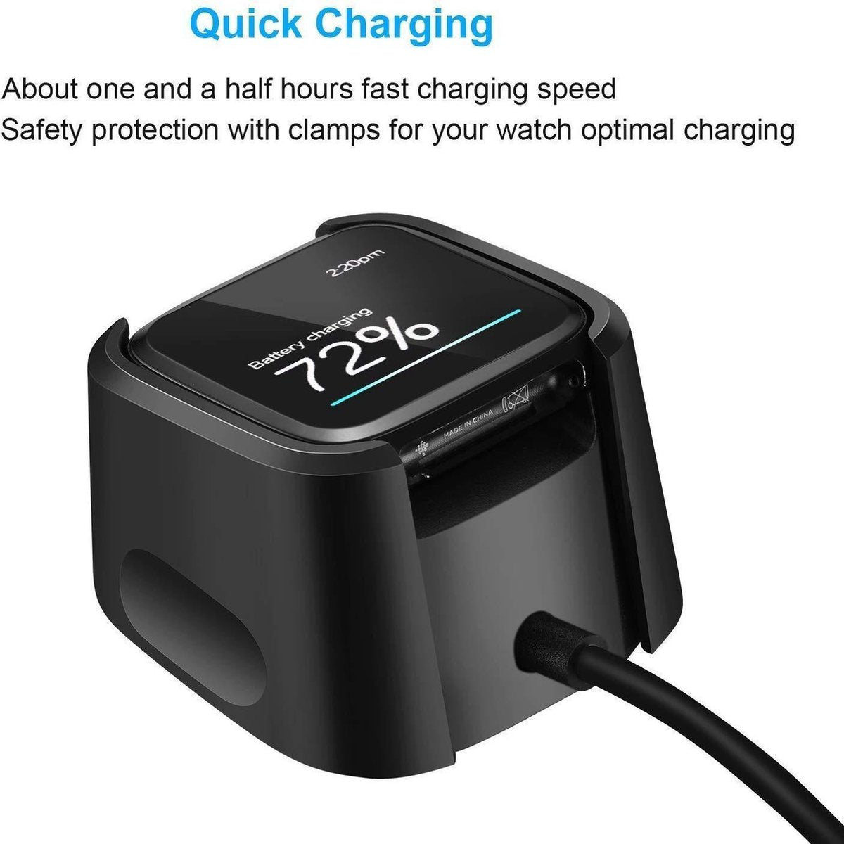 YONO Oplader geschikt voor Fitbit Versa 2 – Oplaadkabel - Zwart