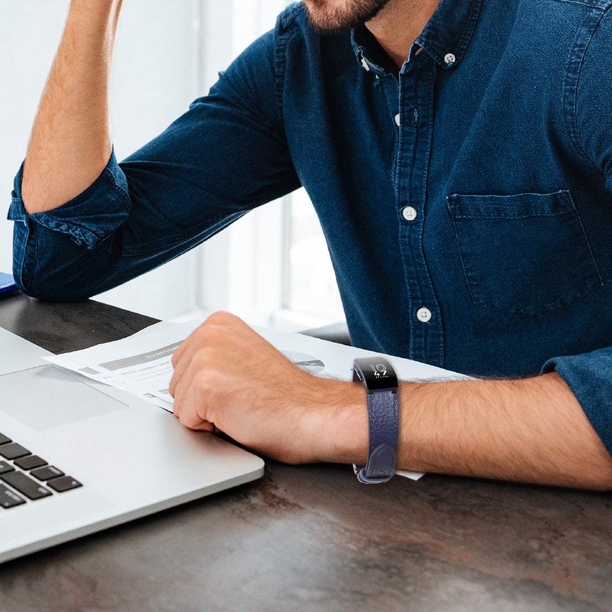 YONO Leer Bandje geschikt voor Fitbit Inspire 3 - Vervangende Lederen Armband - Donkerblauw