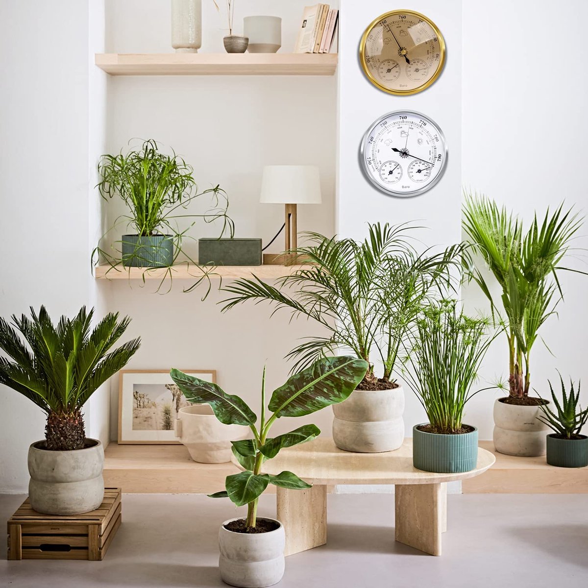 Luxe Barometer Weerstation met Thermometer Hygrometer Messing Zilverkleurig – Voor Binnen en Buiten