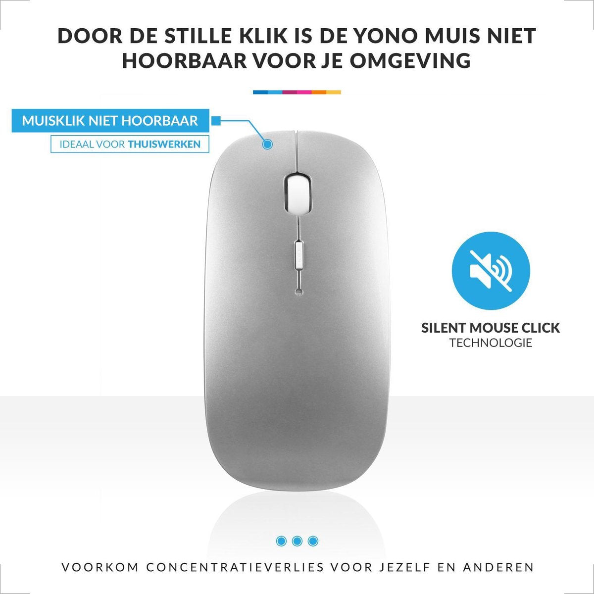 YONO Draadloze Muis met Bluetooth - Oplaadbaar - Geschikt voor Laptop, PC en Mac - Zilver