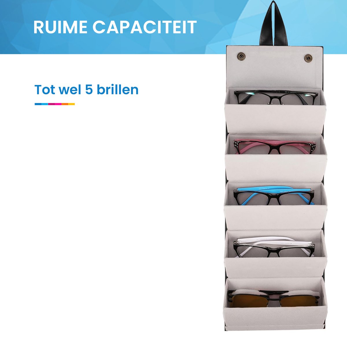 YONO Brillenkoker Hard Case voor Onderweg - Brillendoos Opbergbox tot 5 Brillen - Etui Opbergsysteem - Zwart