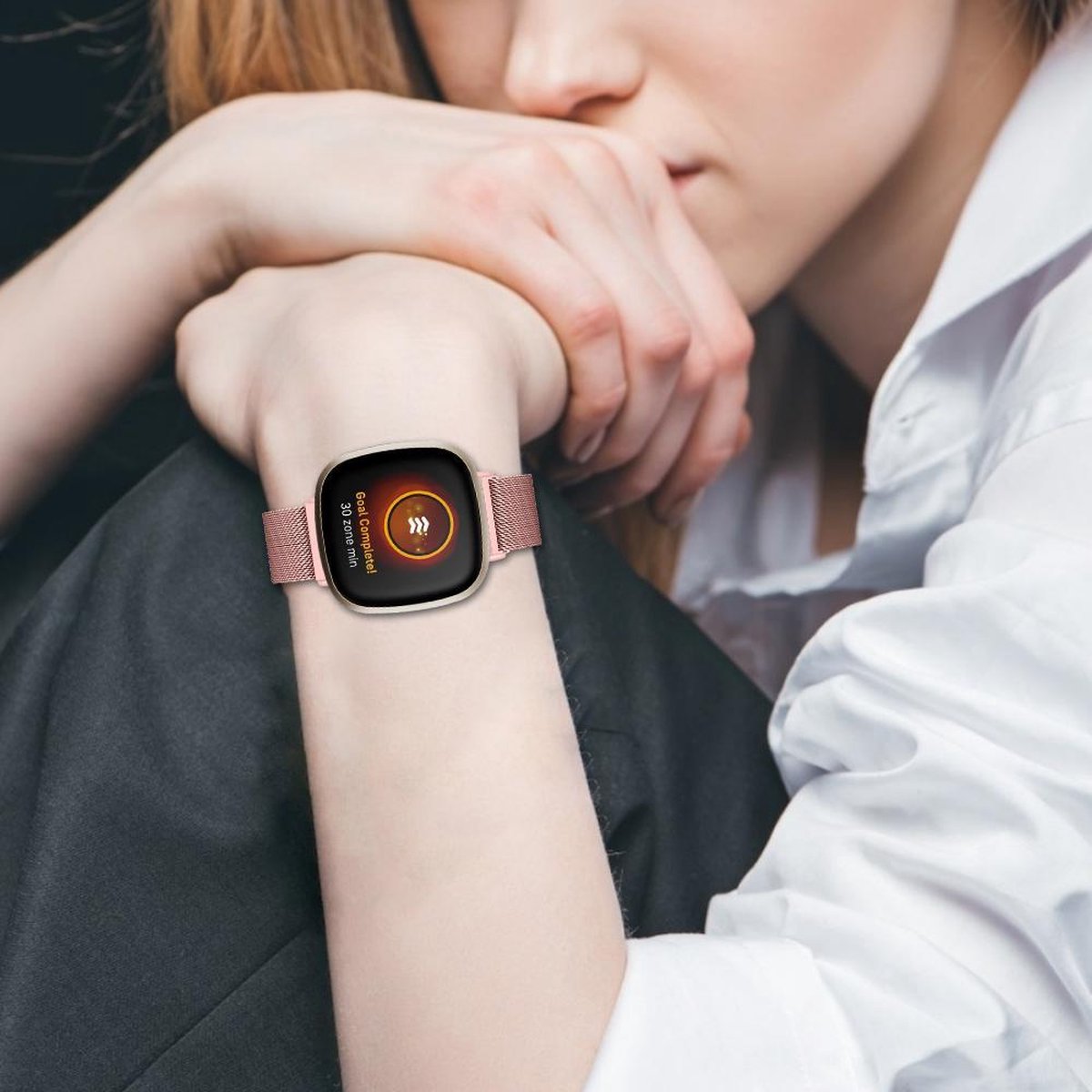 YONO Bandje geschikt voor Fitbit Versa 3 / Sense – Milanees – Roze – Large