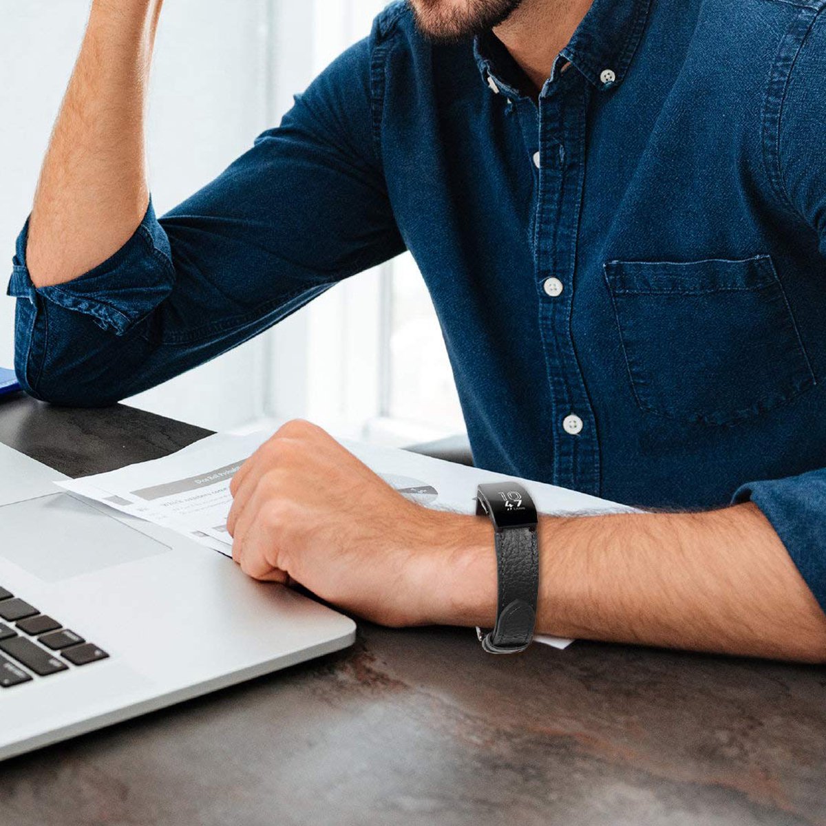 YONO Leer Bandje geschikt voor Fitbit Inspire 3 - Vervangende Lederen Armband - Zwart