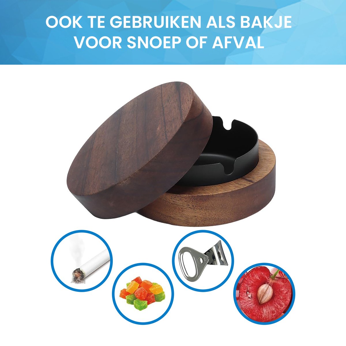 YONO Design Asbak met Deksel - Voor Binnen en Buiten - Hout en Metaal