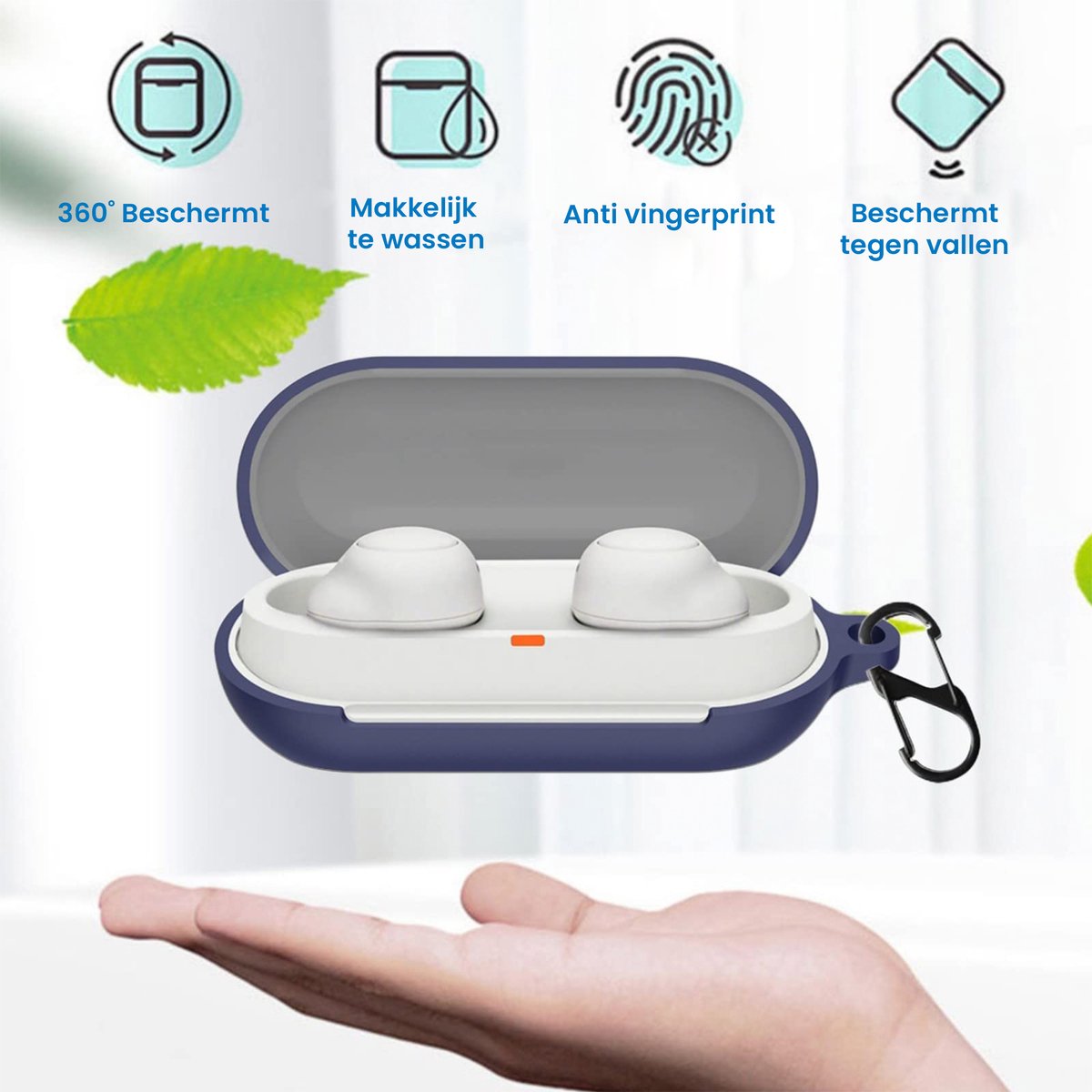 YONO Soft Case geschikt voor Sony WF-C700N - Hoesje met Clip - Blauw