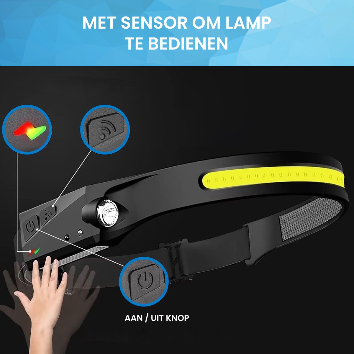 YONO Hoofdlamp LED Oplaadbaar - Waterdicht met Bewegingssensor – Hardloop en Camping Verlichting - Zwart