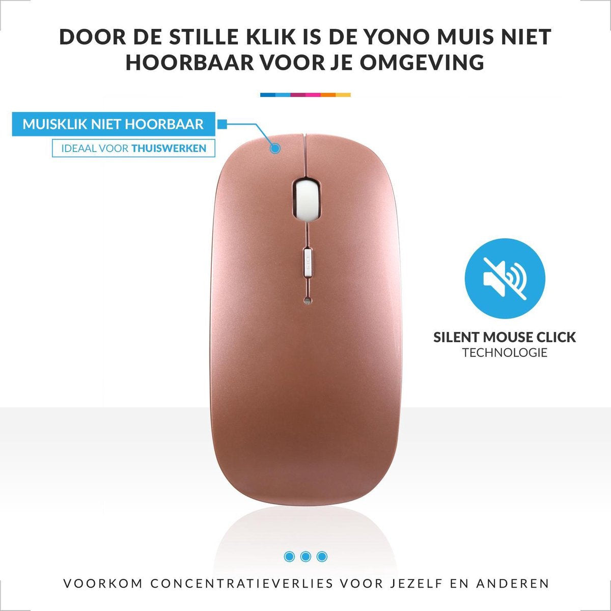 YONO Draadloze Muis met Bluetooth - Oplaadbaar - Geschikt voor Laptop, PC en Mac - Rose Gold