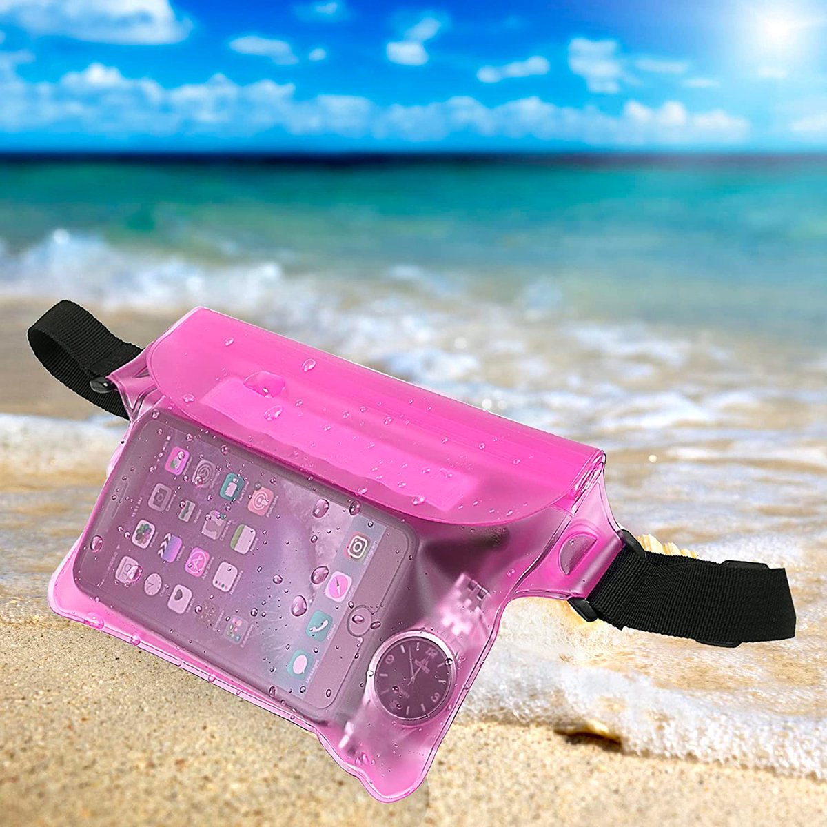 YONO Heuptasje Waterdicht - Fanny Pack Doorzichtig - Waterdichte Heuptas - Vakantie - Reizen - Festival - Dames en Heren - Felroze