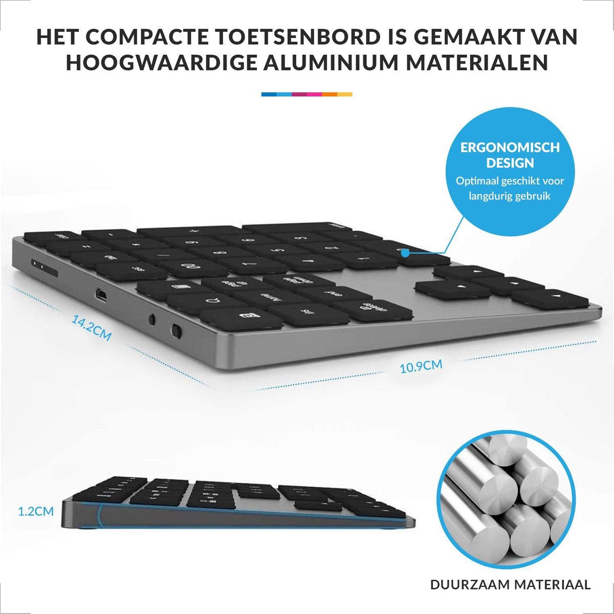 YONO Numpad Draadloos – Numeriek Toetsenbord met Bluetooth – Keypad geschikt voor Apple en Microsoft – Space Grey