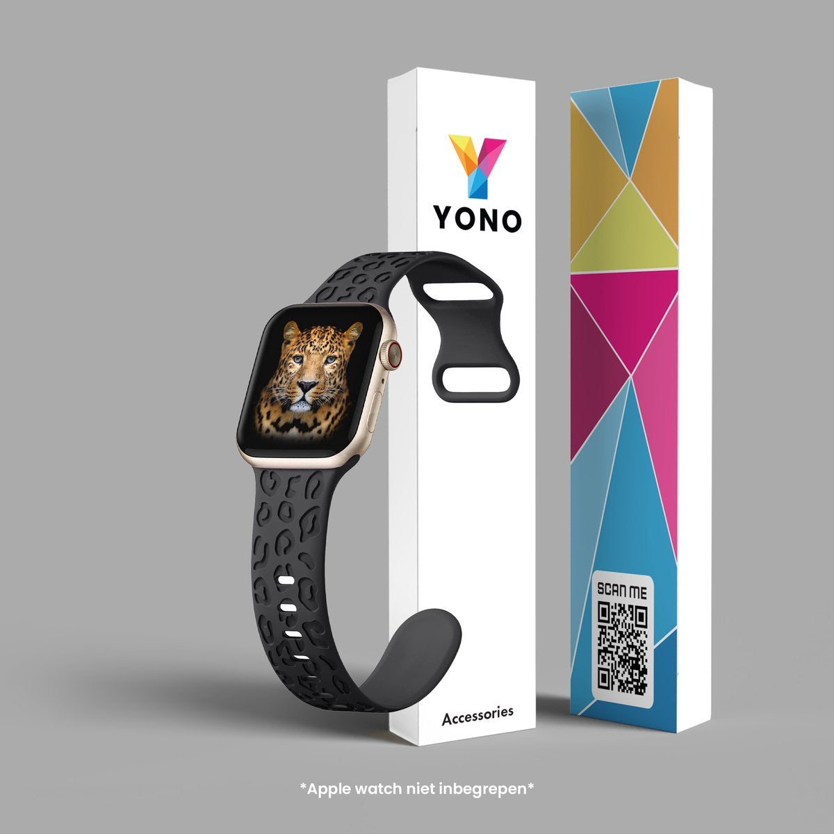 YONO Leopard Bandje geschikt voor Apple Watch - 45/44/42 mm - Siliconen Armband - Zwart
