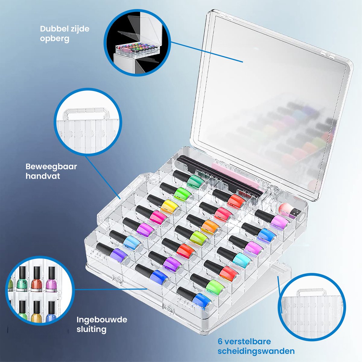 YONO Nagellak Koffer - Organizer Nagelkoffer Opbergen - Tot 48 Potjes - Transparant