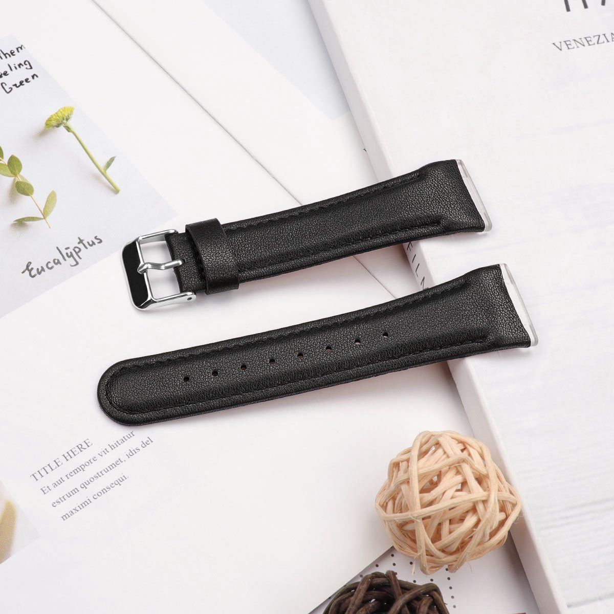 YONO Leer Bandje geschikt voor Fitbit Versa 4 / Sense 2 - Vervangende Lederen Armband - Zwart - Small