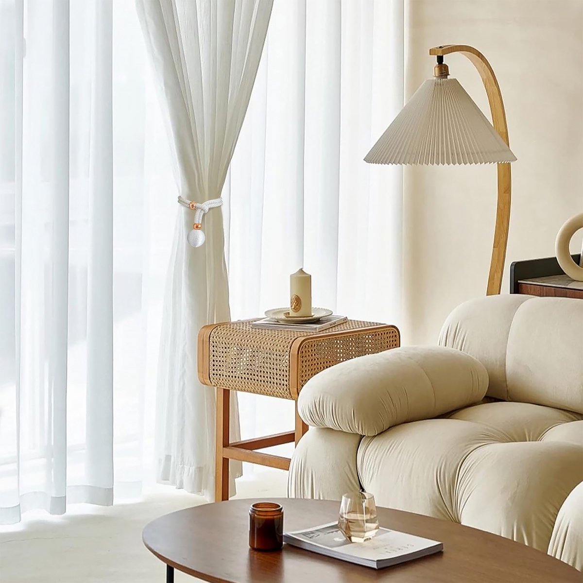 YONO Luxe Gordijn Houder - Gordijn Embrasse Modern - Gordijnbinder Touw - 2 Stuks - Wit