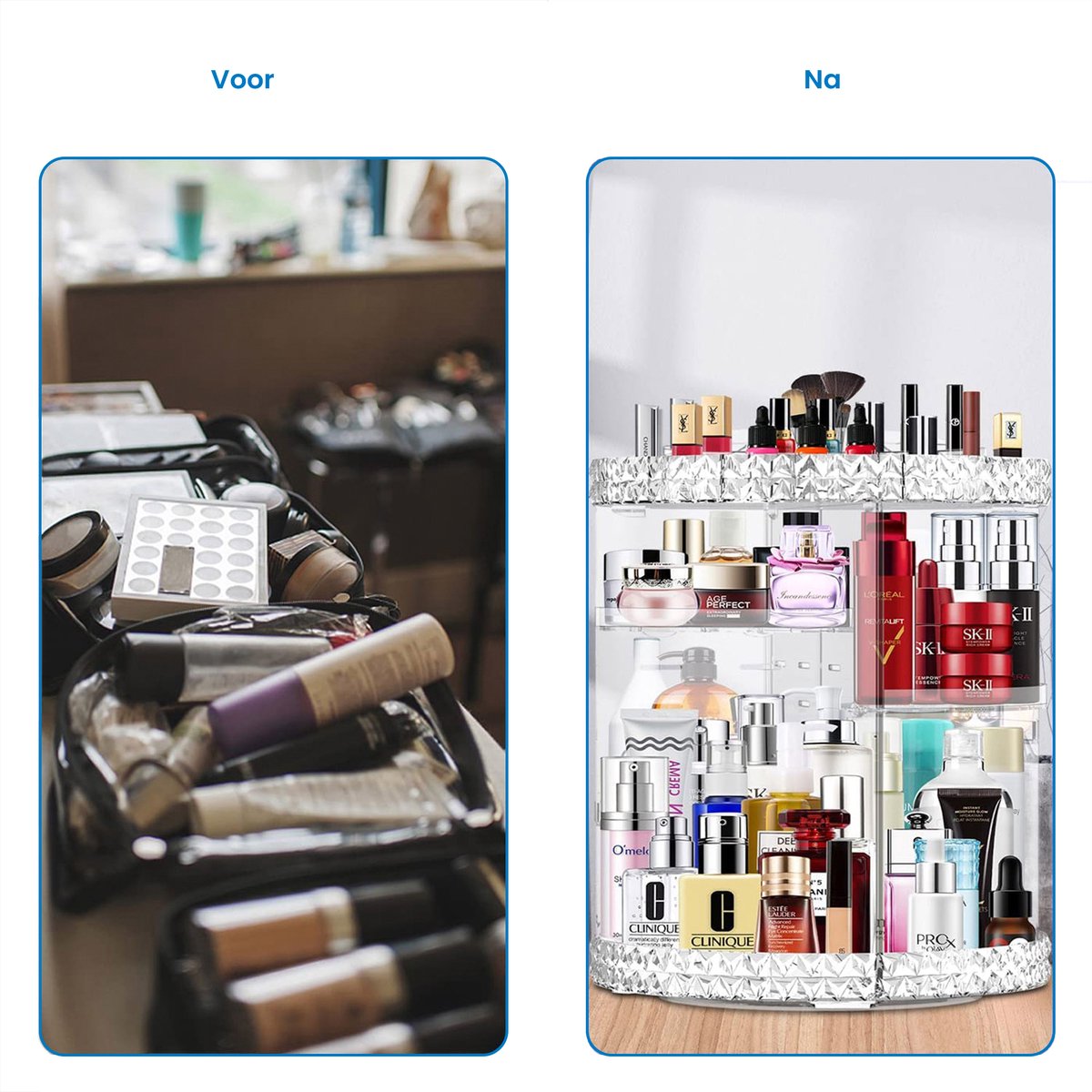 YONO Make Up Organizer Draaibaar Stand - Opbergsysteem voor Skincare / Parfum / Cosmetica / Lippenstift / Nagellak / Beauty Houder - 360° Roterend - Opbergdoos - Transparant