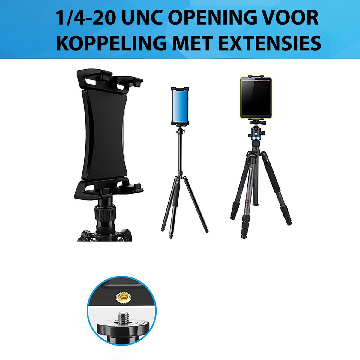 YONO Tablet Houder met Klem - 360 Graden Draaibaar - Geschikt voor Kinderwagen / Spinning Fiets / Fitnessapparatuur voor Binnen - Zwart