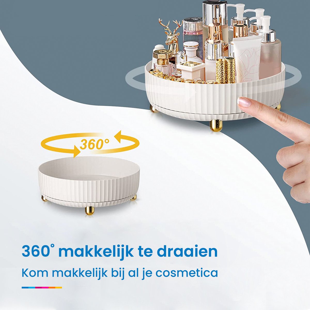 YONO Make Up Organizer Draaitafel - Opbergdoos voor Skincare / Parfum / Cosmetica / Lippenstift / Beauty - 360° Draaibaar Houder - Opbergsysteem - Wit