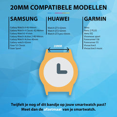 YONO Sport Air Smartwatch Bandje 20mm - Horlogebandje geschikt voor Samsung Galaxy Watch 7 / 6 / 5 / Pro / 4 / 3 / Active 2 - Polar Ignite / Unite – Huawei - Wit / Zwart