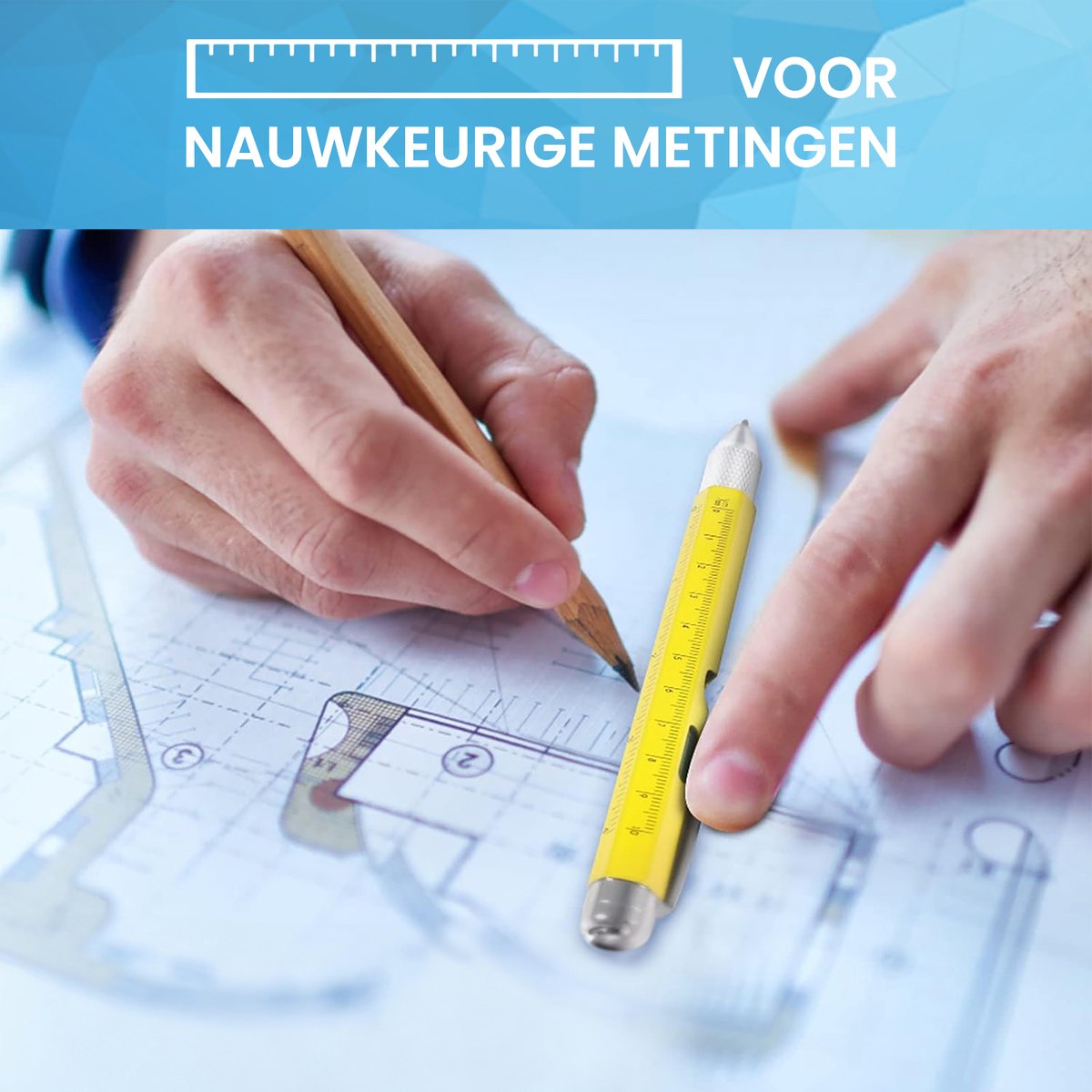 YONO Multitool Pen - Liniaal - Waterpas - Schroevendraaier - Zaklamp - Opener - Stylus - 9in1