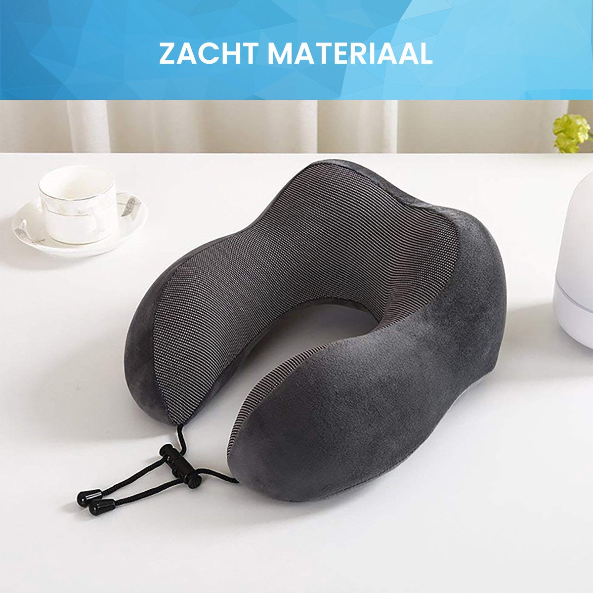 YONO Premium Nekkussen Set - Reiskussen Vliegtuig en Auto - Traagschuim Memory Foam - Inclusief Slaapmasker en Oordopjes Slapen - Donkergrijs
