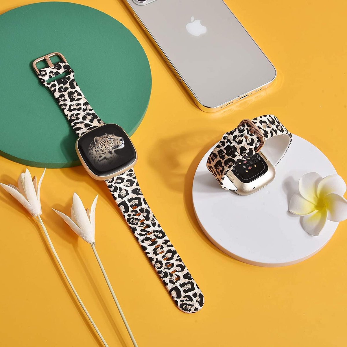 YONO Bandje geschikt voor Fitbit Versa 3 / Sense – Siliconen – Leopard – Small