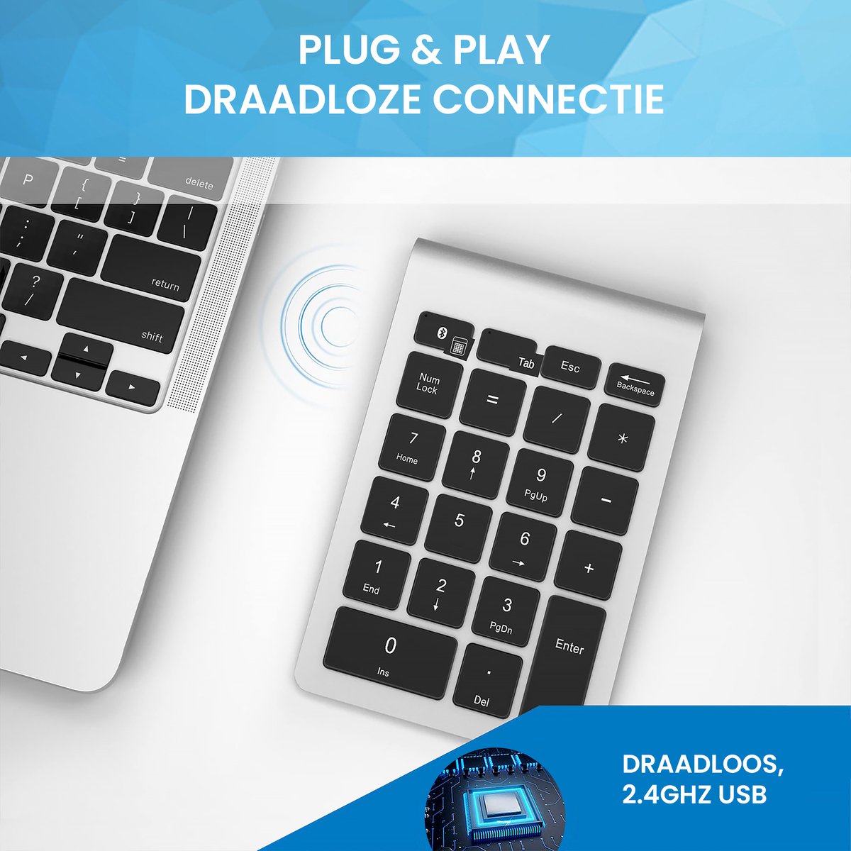 YONO Numpad Draadloos - Numeriek Toetsenbord - Keypad 2.4 ghz - Zilver