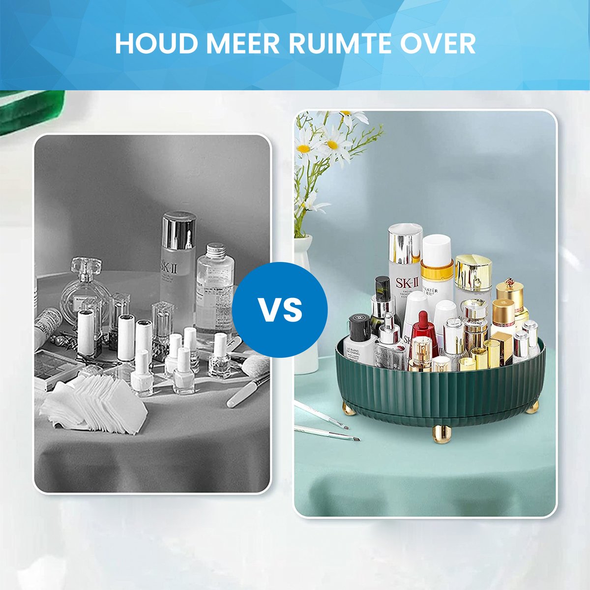 YONO Make Up Organizer Draaitafel - Opbergdoos voor Skincare / Parfum / Cosmetica / Lippenstift / Beauty - 360° Draaibaar Houder - Opbergsysteem - Groen