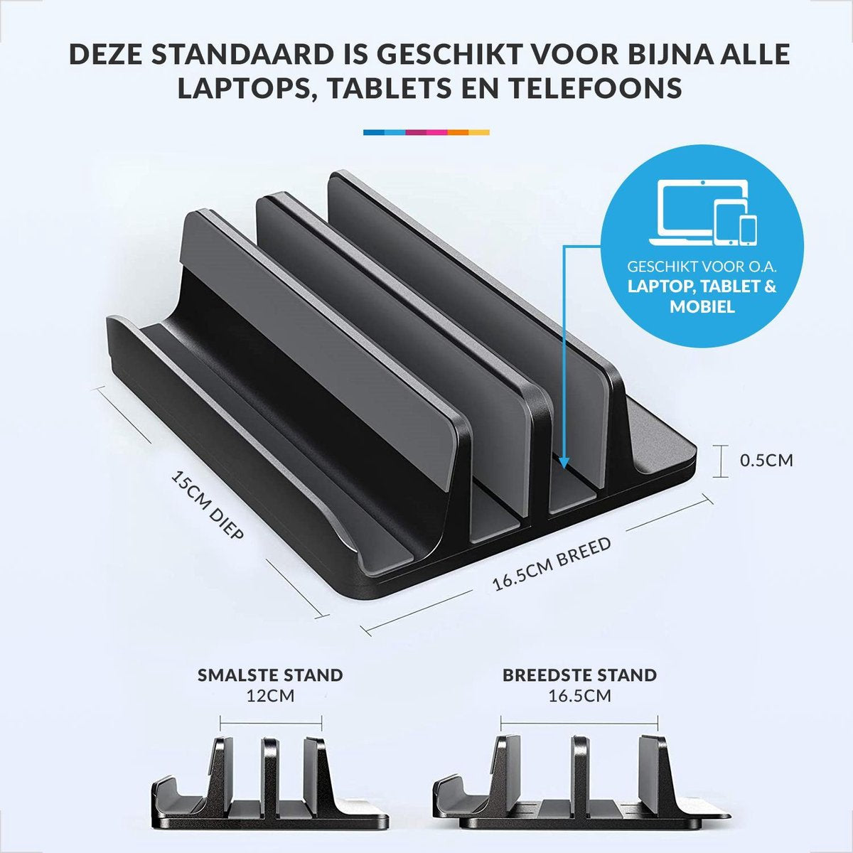 YONO Aluminium Laptop Standaard Verticaal XL – Verticale Houder voor Bureau / Tablet / Telefoon / Macbook - Zwart
