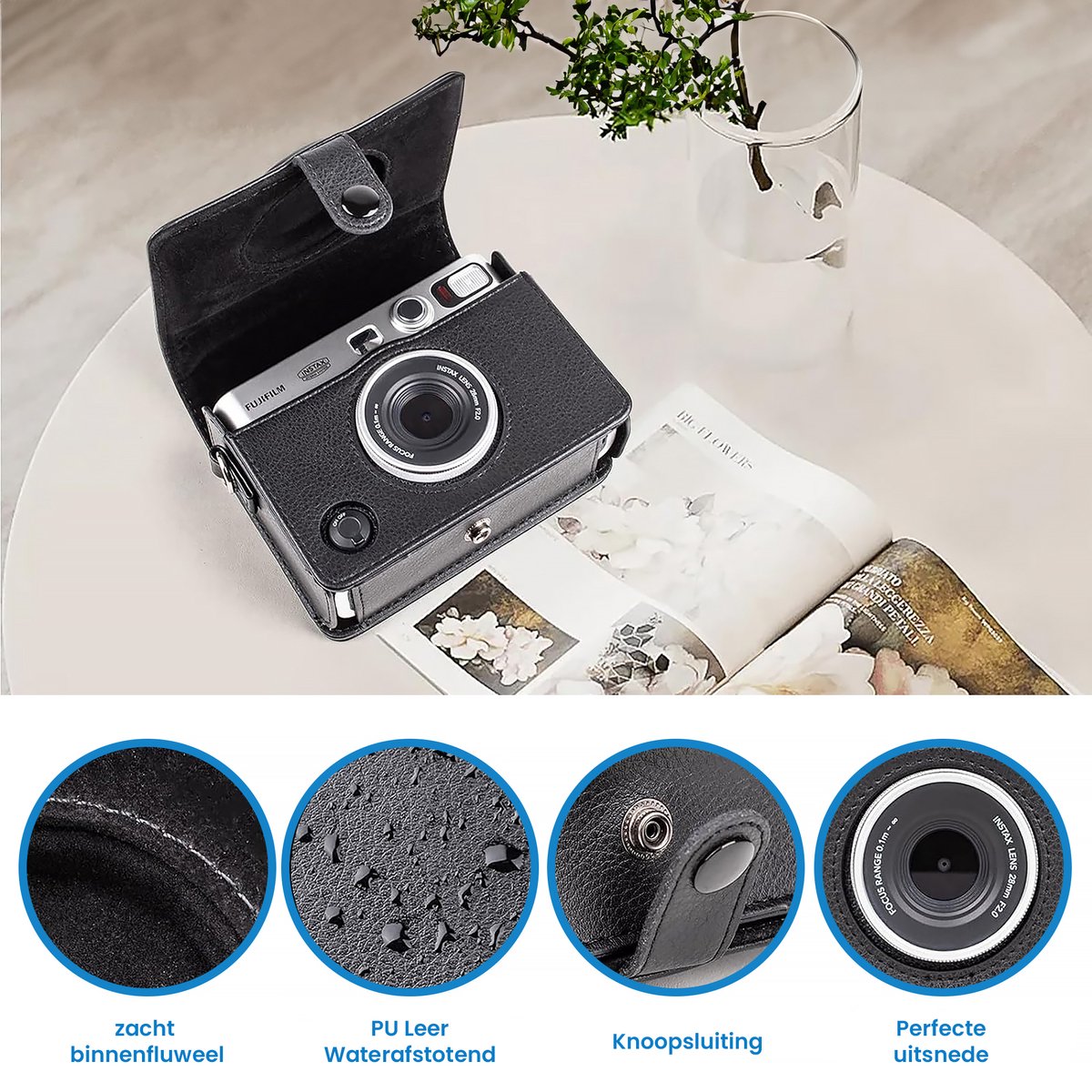 YONO Case geschikt voor Fujifilm Instax Mini EVO - PU Leer Hoesje - Zwart