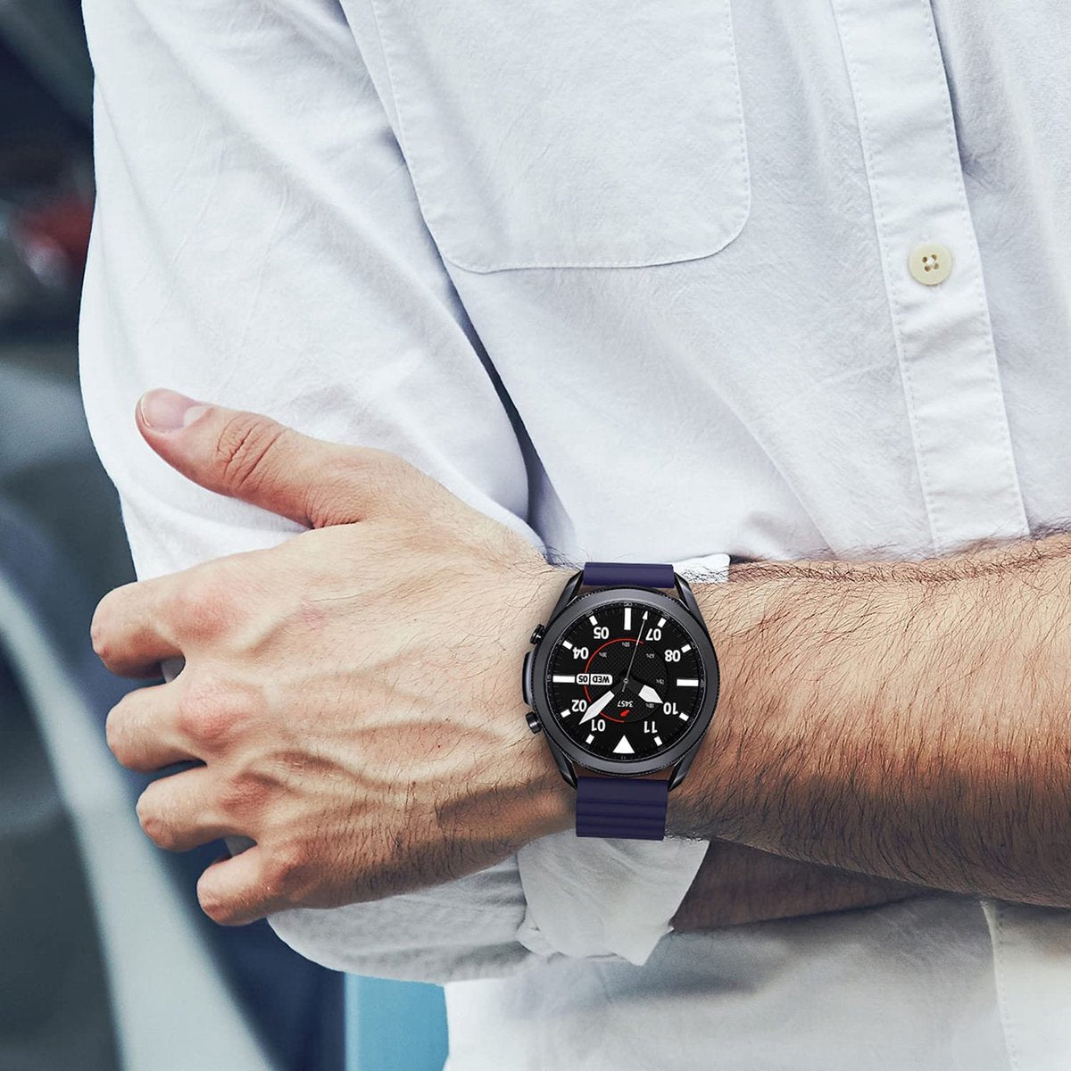 YONO Siliconen Link Bandje 22mm - Horlogebandje geschikt voor Samsung Galaxy Watch 46mm / 3 (45mm) / Gear s3 - Polar Vantage M2 / Grit X - Garmin Vivoactive 4 / Venu 2 - Huawei Watch GT 3 (pro) / 2 - Amazfit GTR - Donkerblauw