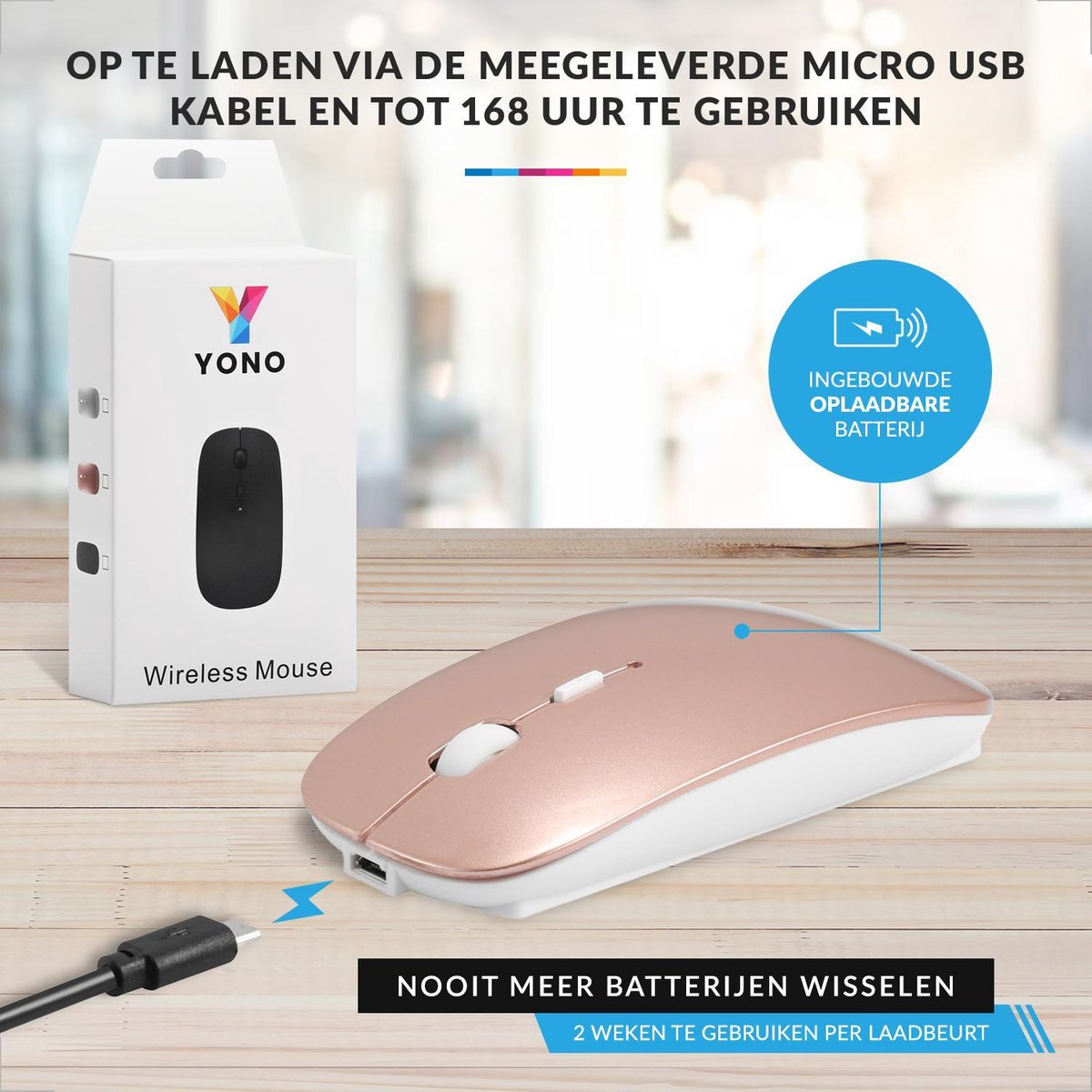 YONO Draadloze Muis met Bluetooth - Oplaadbaar - Geschikt voor Laptop, PC en Mac - Rose Gold