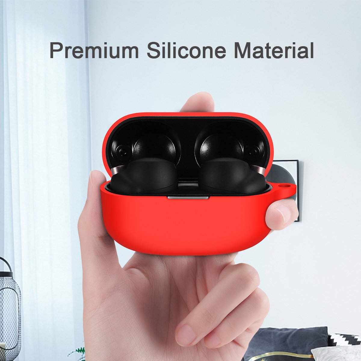 YONO Hoesje geschikt voor Sony WF-1000XM4 - Siliconen Case met Clip - Rood