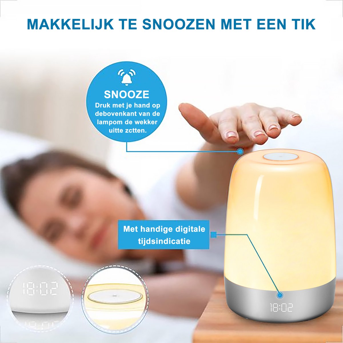 YONO Wake Up Light – Slaapwekker – Nachtlamp – Lichtwekker met Natuurlijke Geluiden - Digitale Wekker Slaapkamer