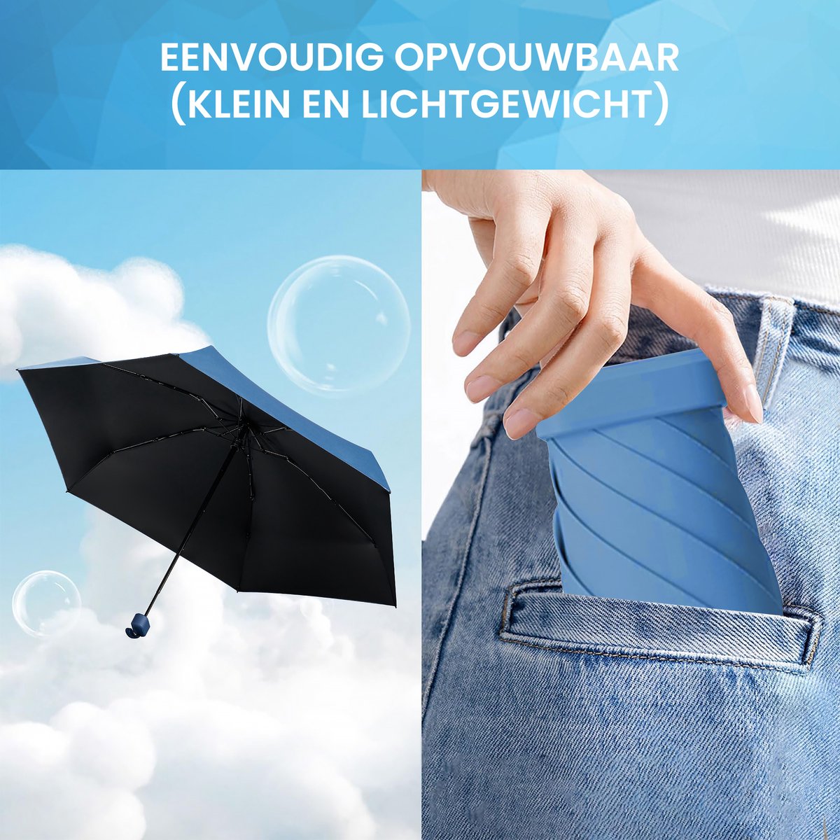 YONO Mini Paraplu Opvouwbaar - Kleine Zak Regenscherm - Zonneparaplu UV Bescherming - Donkerblauw