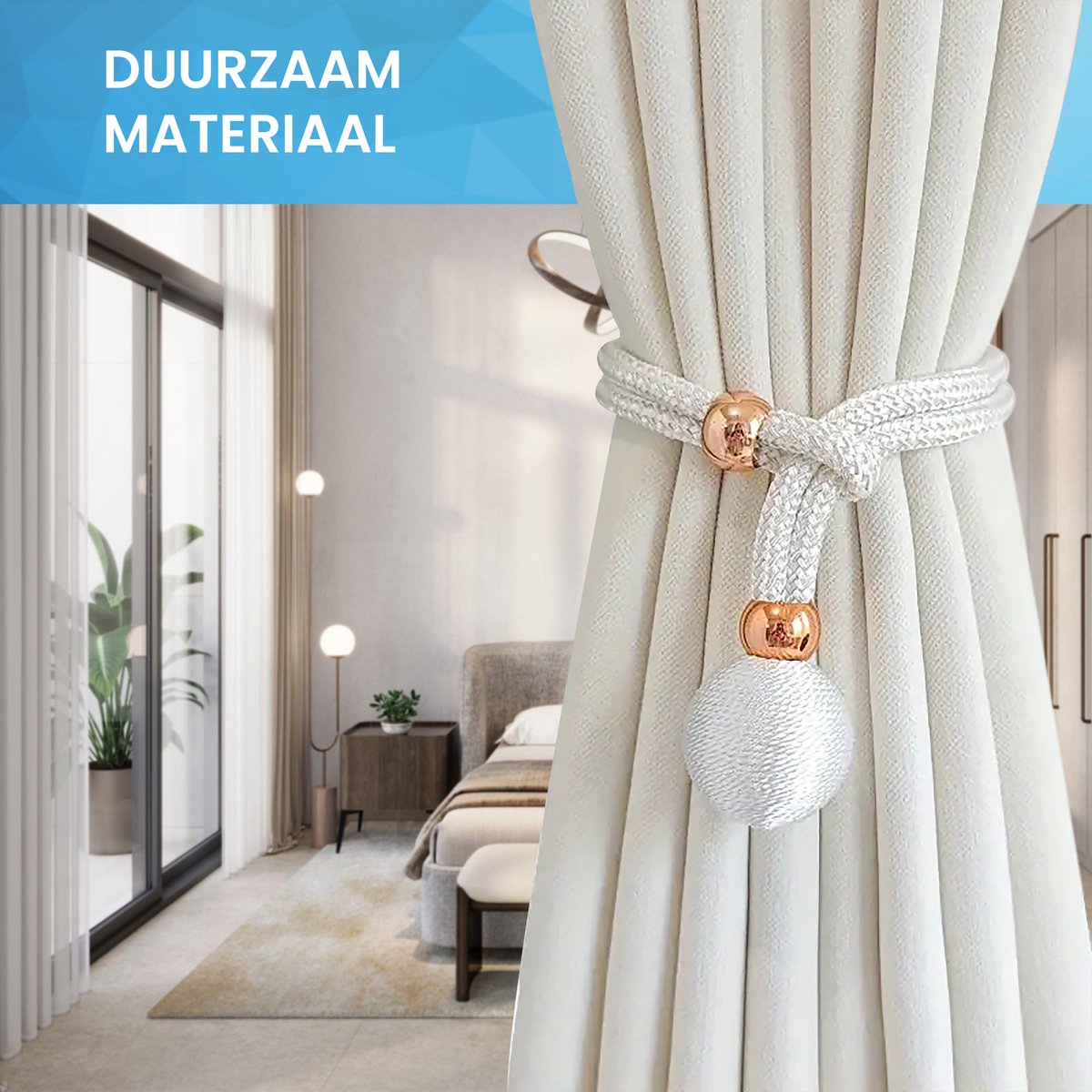YONO Luxe Gordijn Houder - Gordijn Embrasse Modern - Gordijnbinder Touw - 2 Stuks - Wit