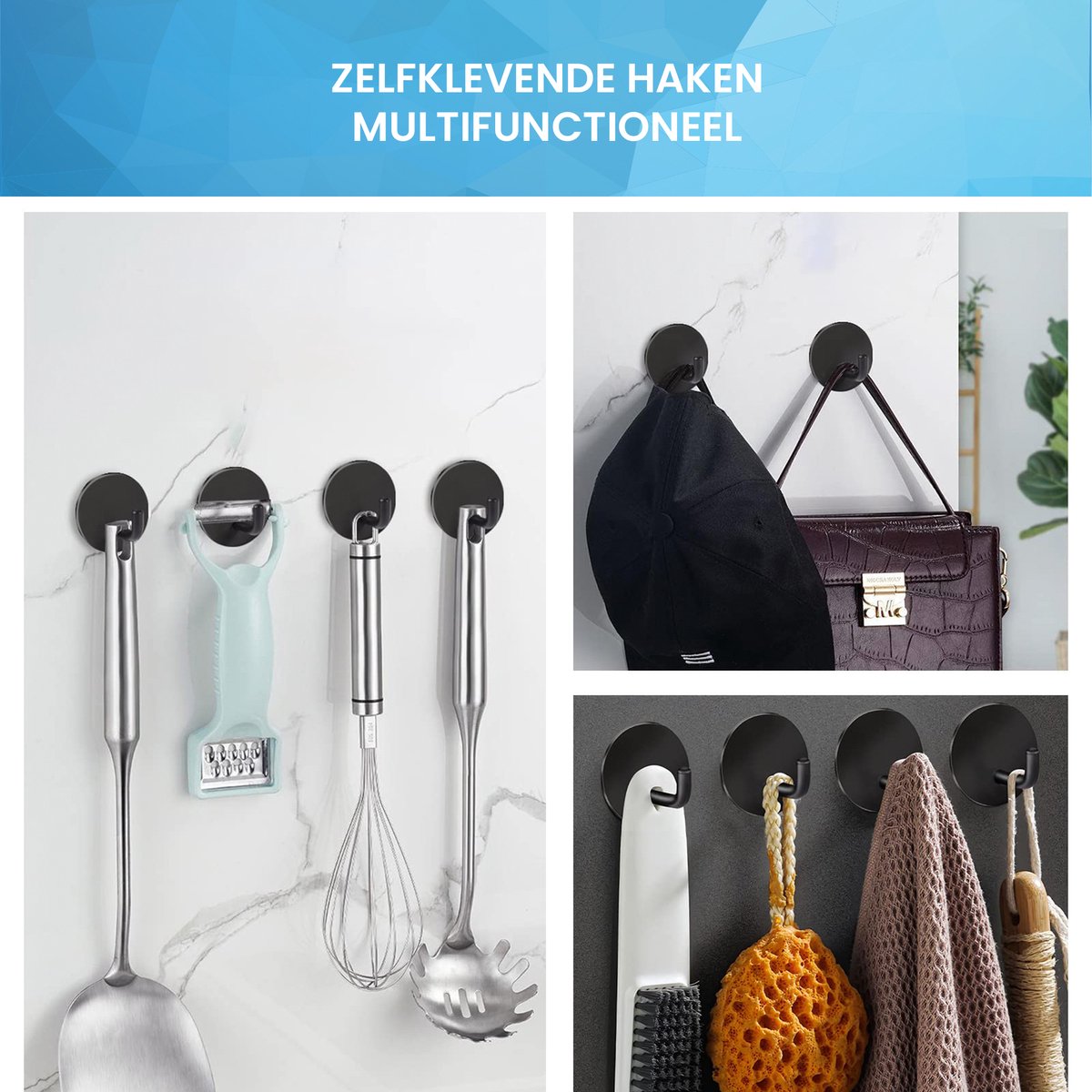 YONO Zelfklevende Haakjes met Scheermeshouder - Wandhaak Badkamer en Douche Ophanghaakjes Zelfklevend - Zwart