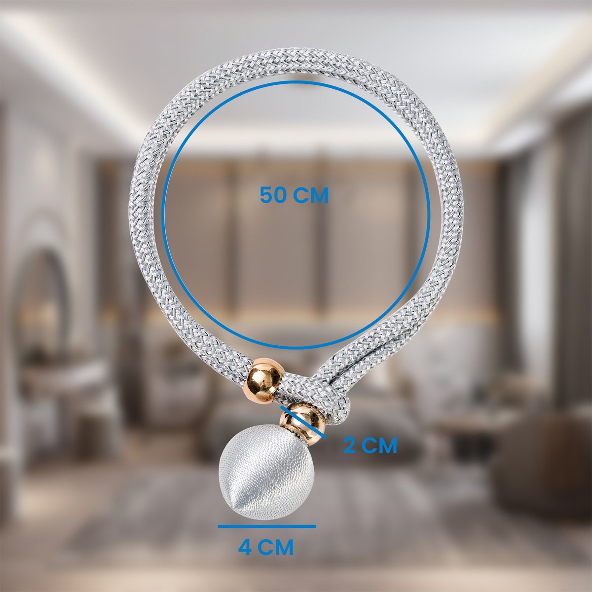 YONO Luxe Gordijn Houder - Gordijn Embrasse Modern - Gordijnbinder Touw - 2 Stuks - Grijs