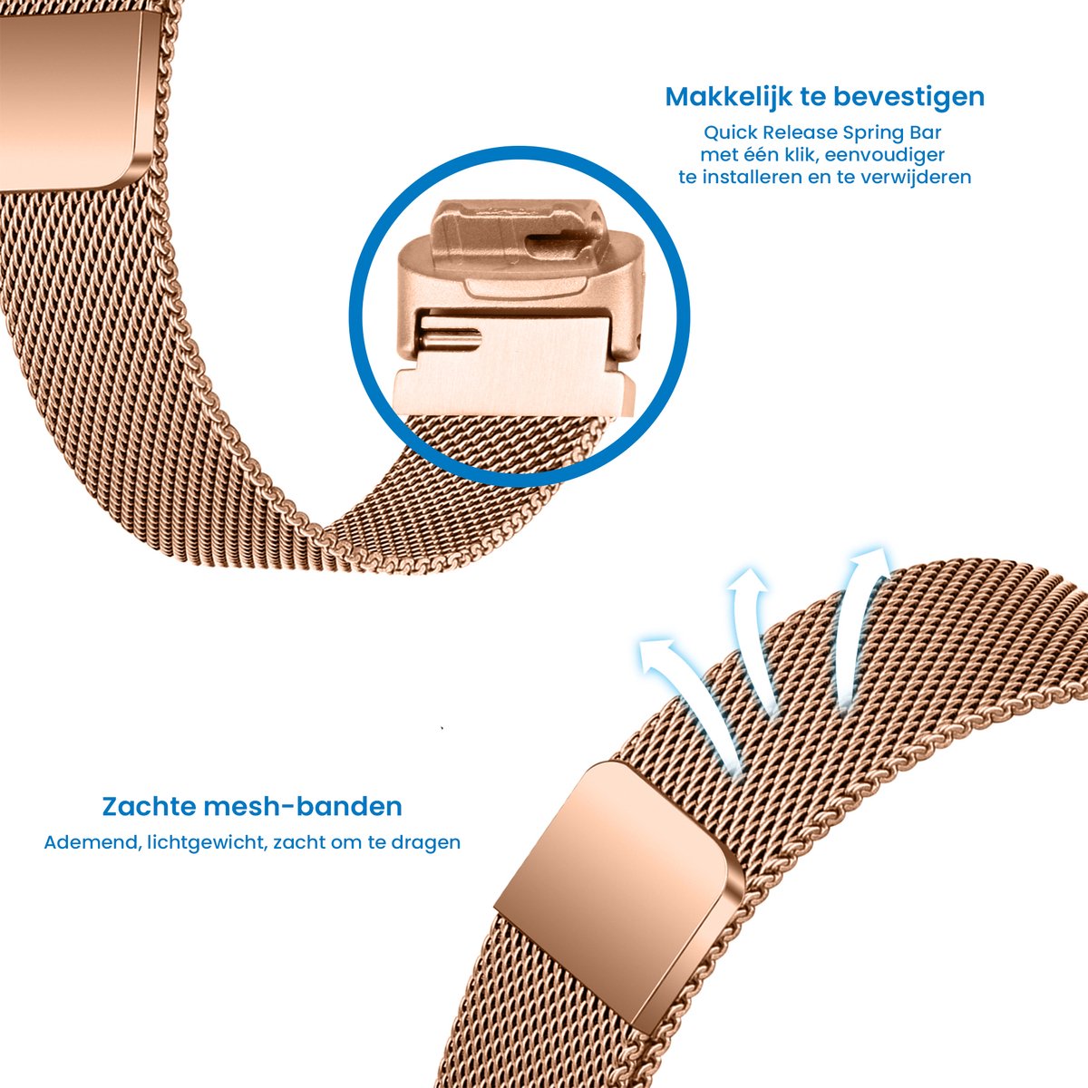 YONO Milanees Bandje geschikt voor Fitbit Inspire 3 - Stalen Milanese Band - Horlogeband / Polsband / Armband - Rose Gold