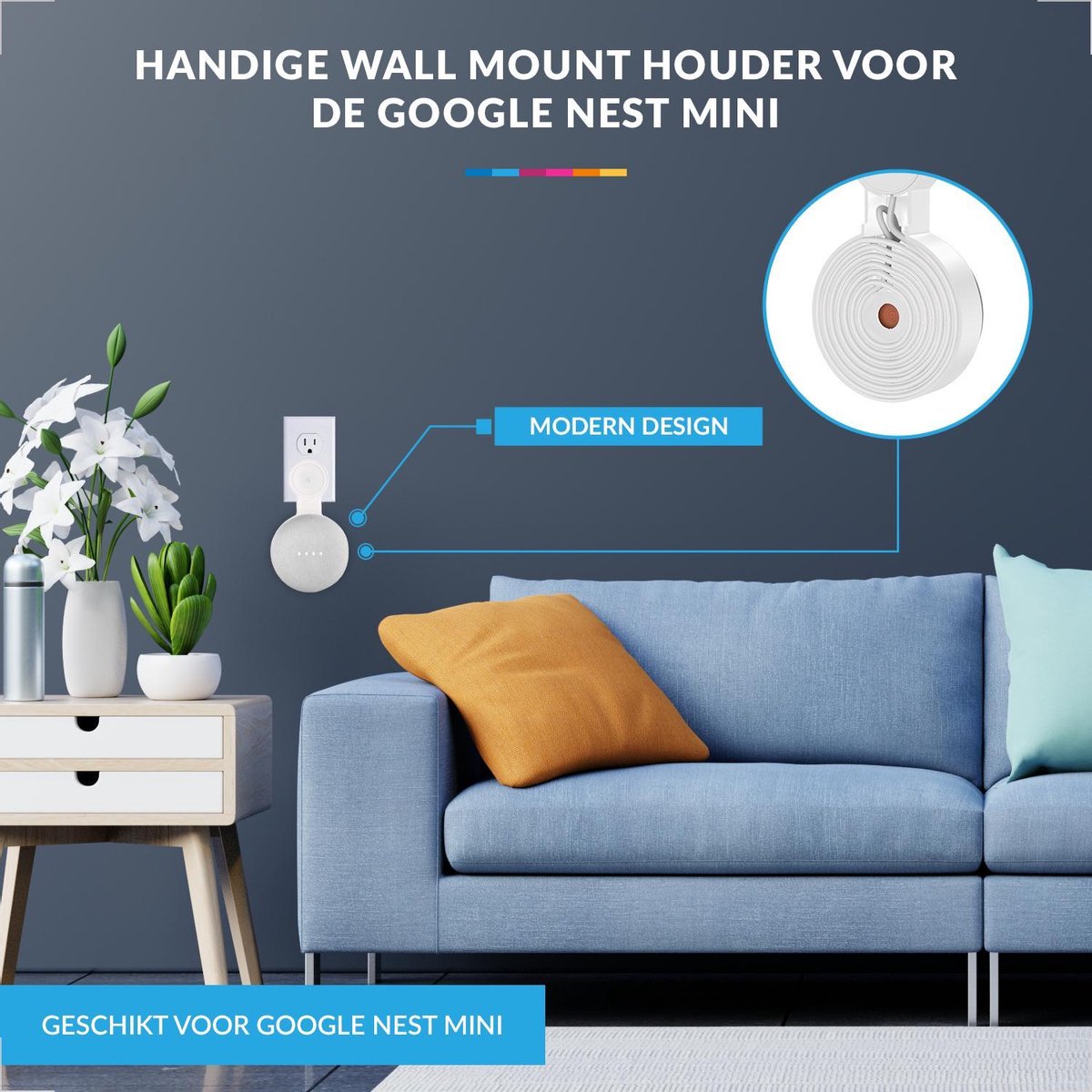 YONO Houder geschikt voor Google Nest Mini – Wall Mount – Wit