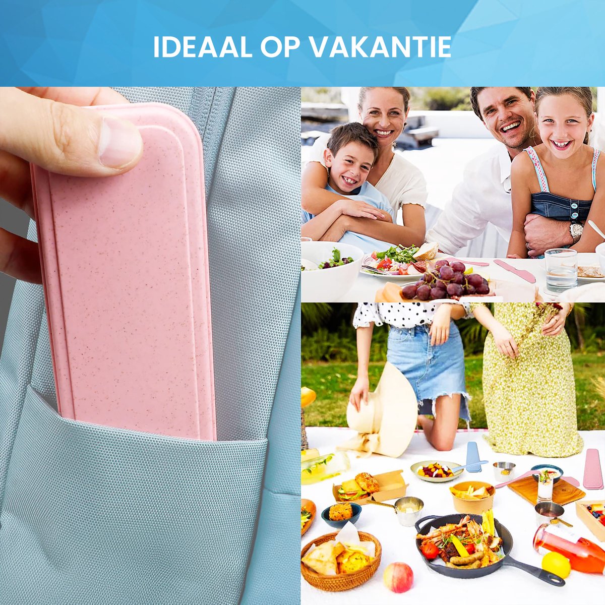YONO Camping Bestek Set - Outdoor Eetgerei Meeneem Set - Reis Lepel, Vork en Mes - Roze