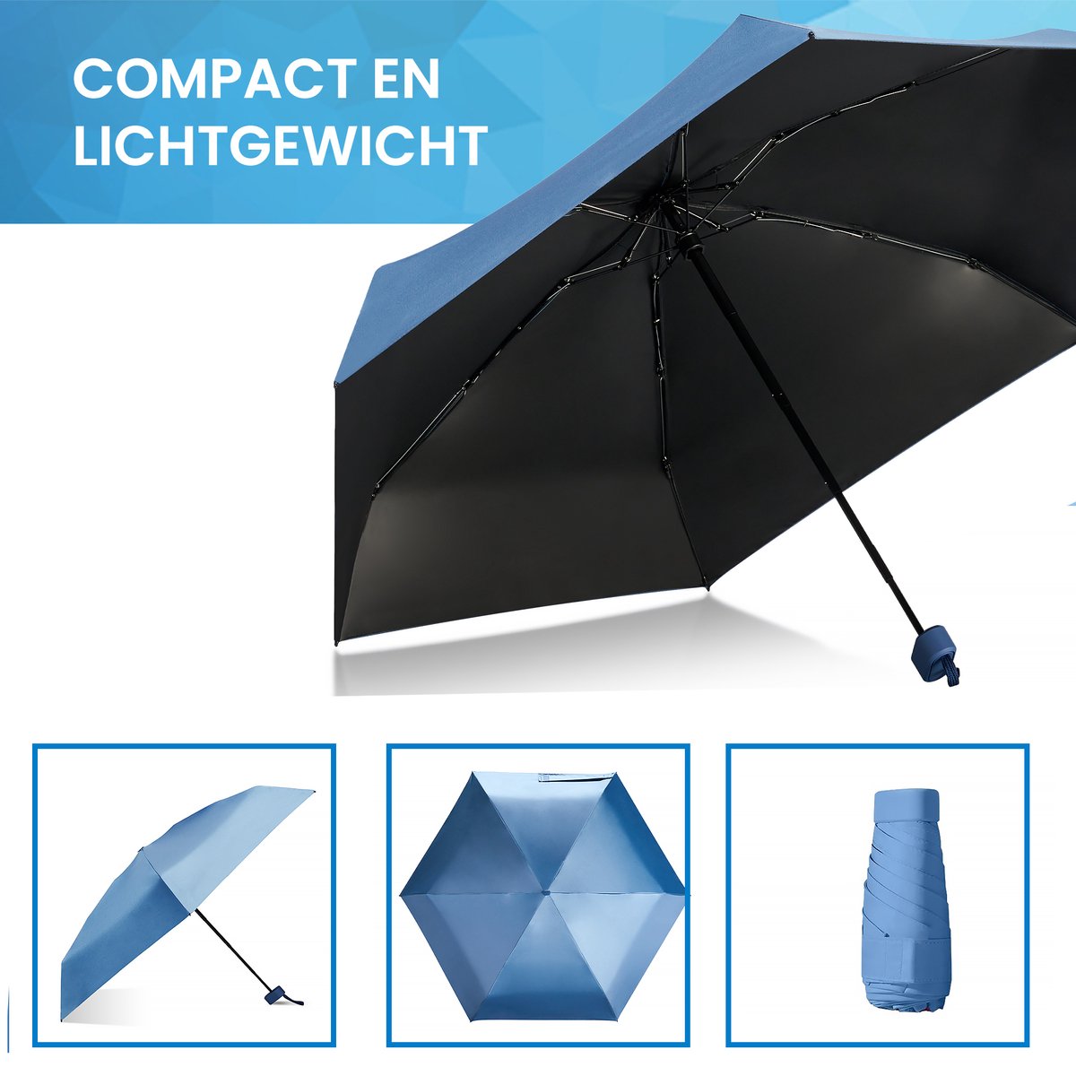 YONO Mini Paraplu Opvouwbaar - Kleine Zak Regenscherm - Zonneparaplu UV Bescherming - Donkerblauw