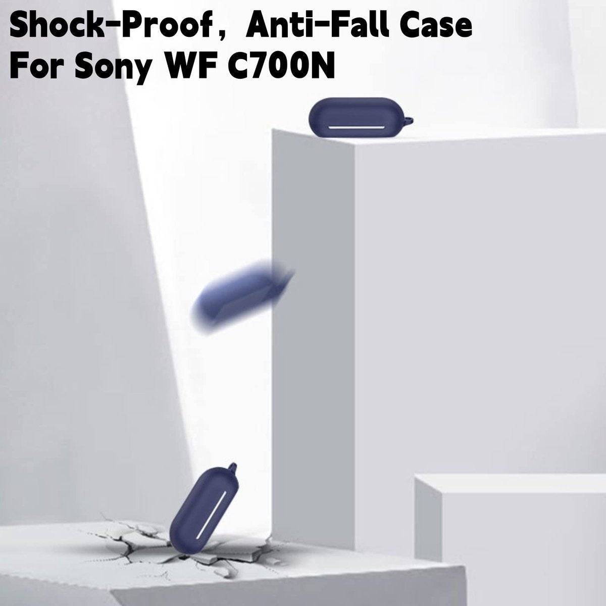 YONO Soft Case geschikt voor Sony WF-C700N - Hoesje met Clip - Blauw