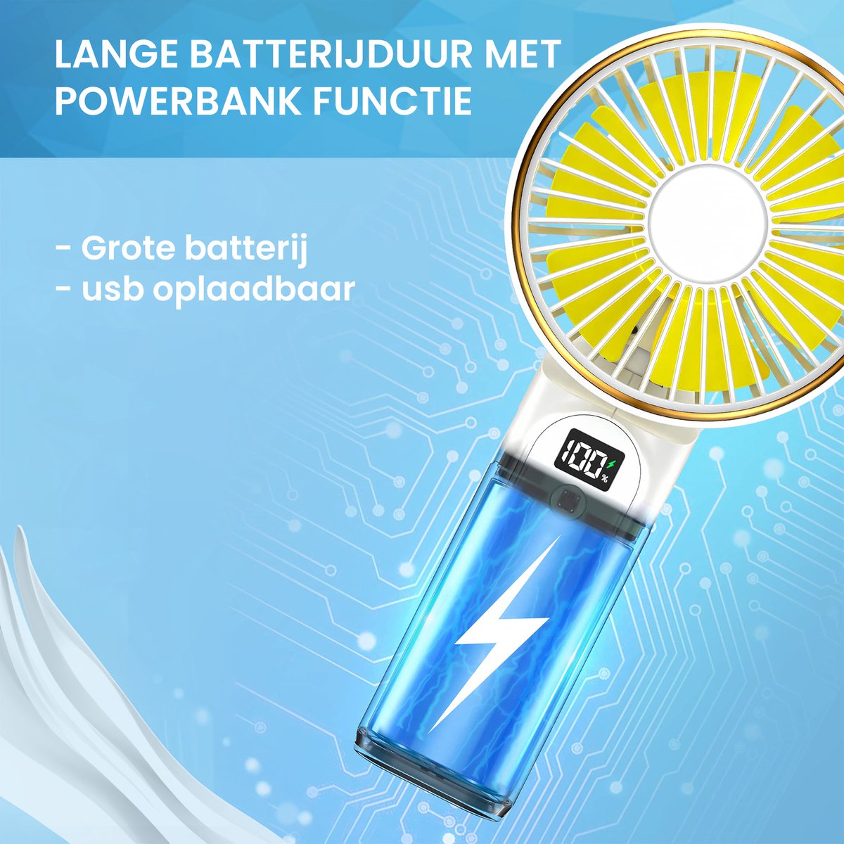 YONO Handventilator - Draagbare Ventilator Oplaadbaar - Tafelventilator Draadloos - Mini Fan - 6 Standen - Wit