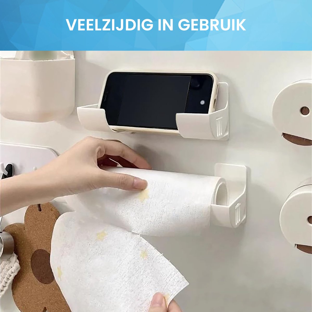 YONO Rollenhouder Zelfklevend - Folie Dispenser - Houder voor Aluminiumfolie en Huishoudfolie - Set van 2 - Wit