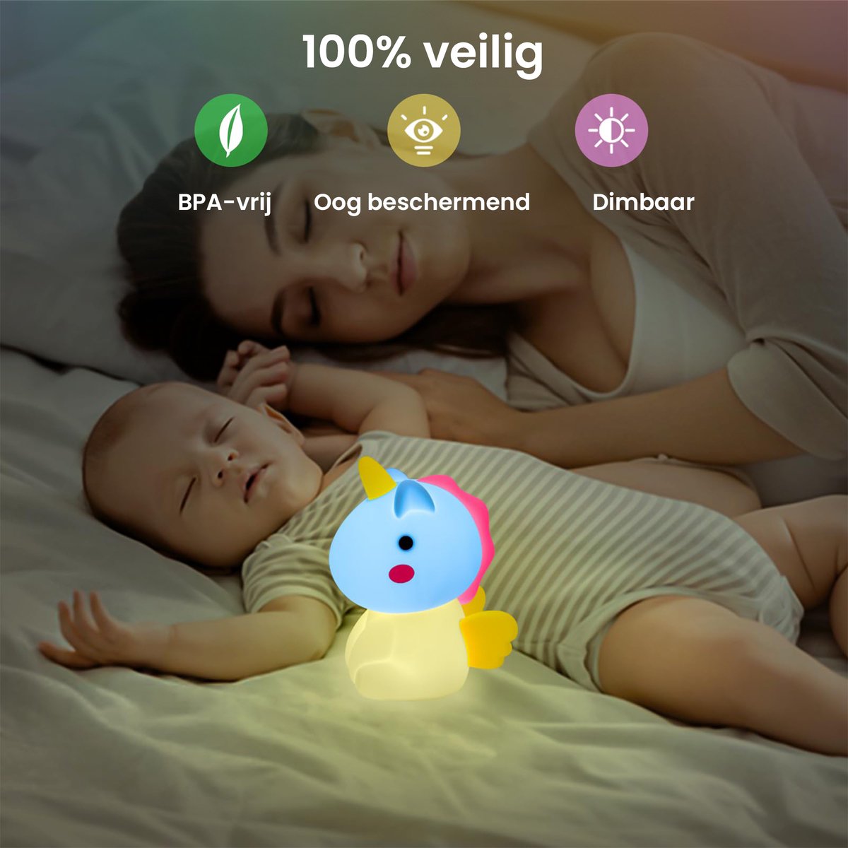YONO Nachtlampje Kinderen Unicorn - Dimbaar en USB Oplaadbaar - Verschillende LED Kleuren - 14cm
